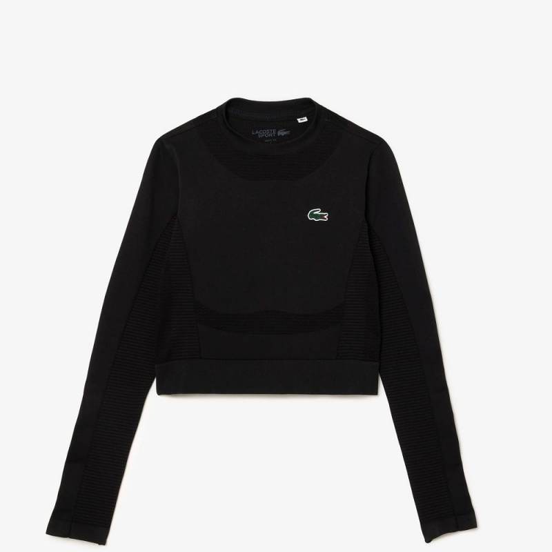 Women's Lacoste Long Sleeve Seamless Sport Crop Top T-Shirt Black | PWY931264