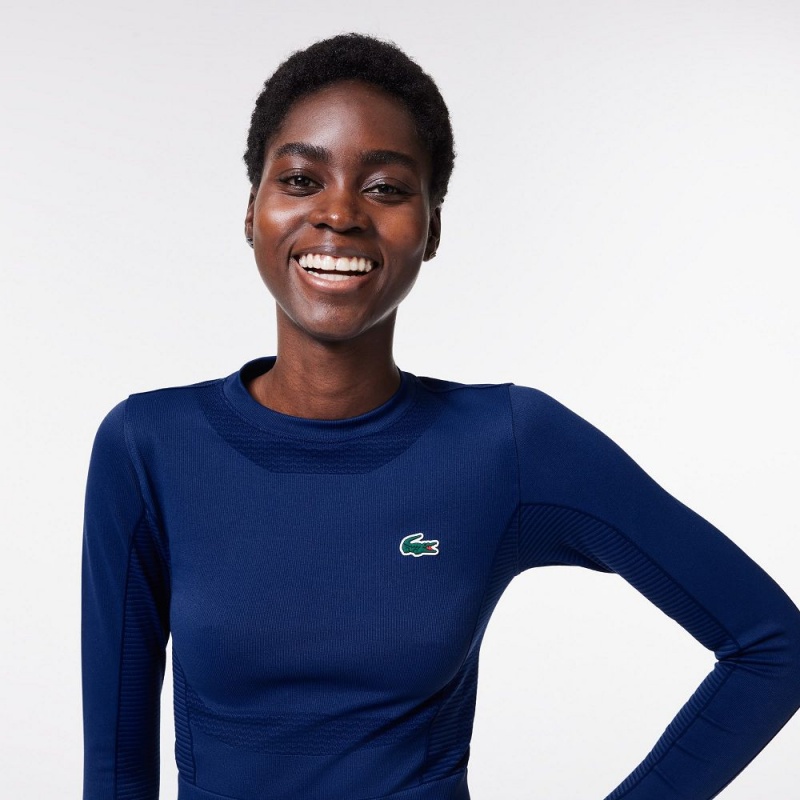 Women's Lacoste Long Sleeve Seamless Sport Crop Top T-Shirt Methylene blue | KQA128650