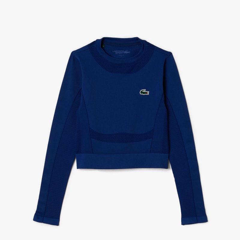 Women's Lacoste Long Sleeve Seamless Sport Crop Top T-Shirt Methylene blue | KQA128650