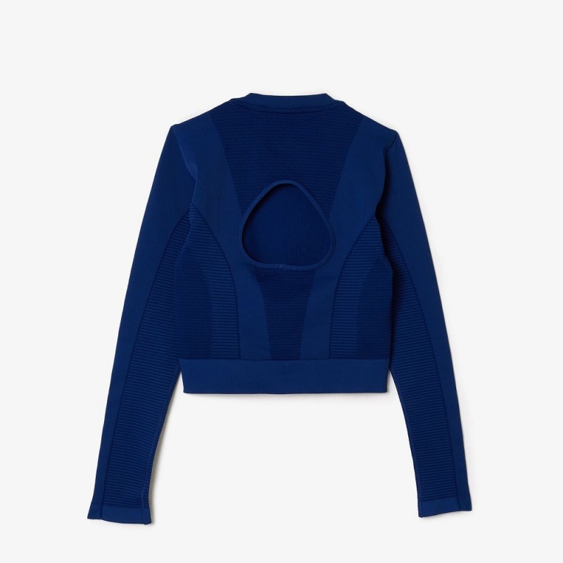 Women's Lacoste Long Sleeve Seamless Sport Crop Top T-Shirt Methylene blue | KQA128650