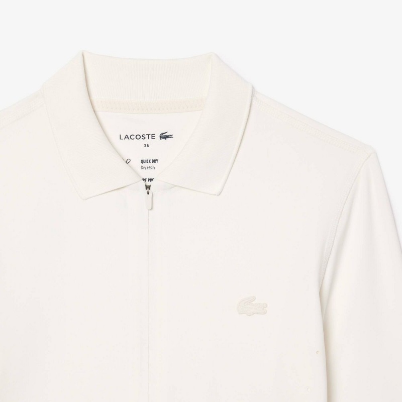 Women's Lacoste Long Sleeve Zip-Up Bodysuit Polo Shirts White | JGL875634