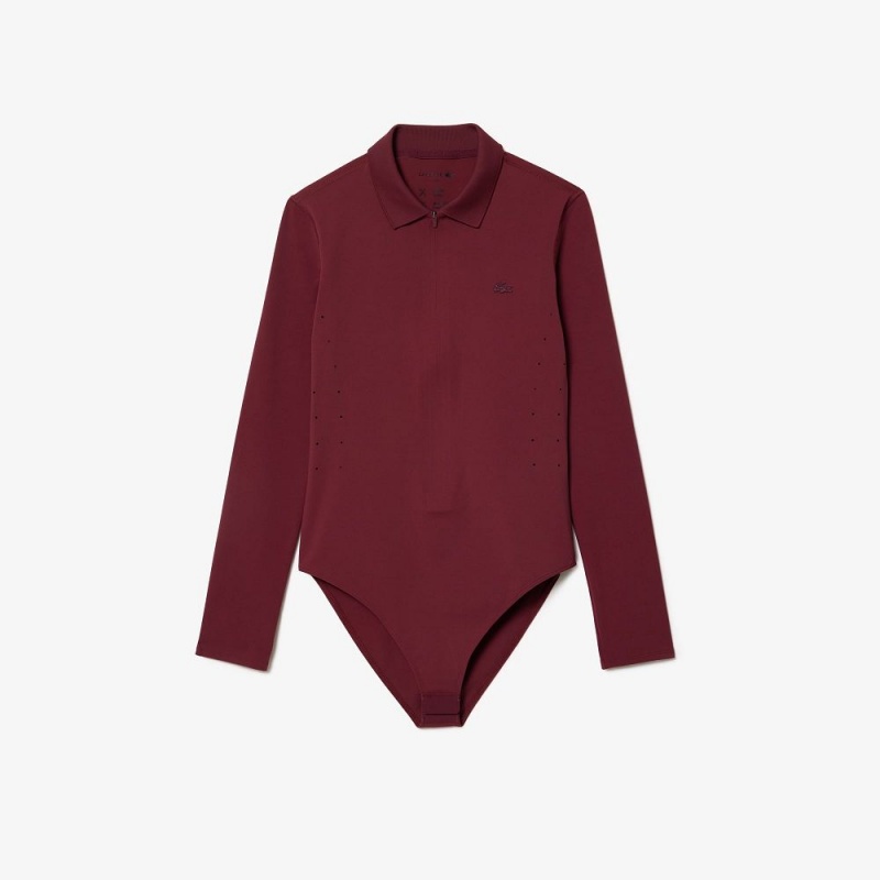 Women's Lacoste Long Sleeve Zip-Up Bodysuit Polo Shirts Bordeaux | JNE594307