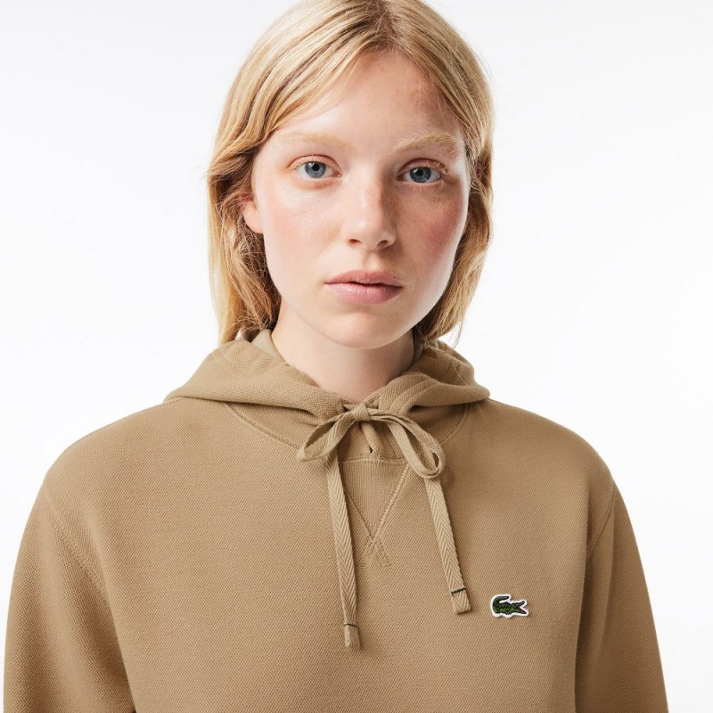 Women's Lacoste Loose Fit Cotton Blend Hoodie Beige | BIA752841