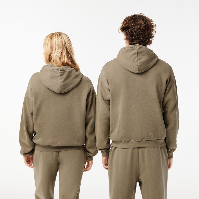 Women's Lacoste Loose Fit Cotton Fleece Hoodie Khaki Green | TXV783590