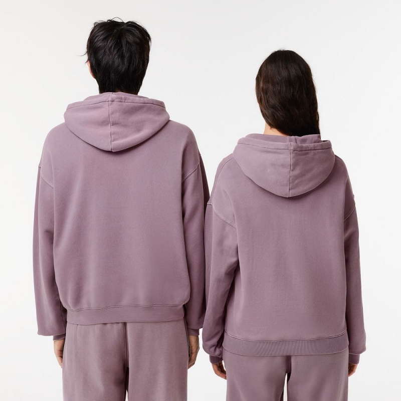 Women's Lacoste Loose Fit Cotton Fleece Hoodie Purple | RSV721065