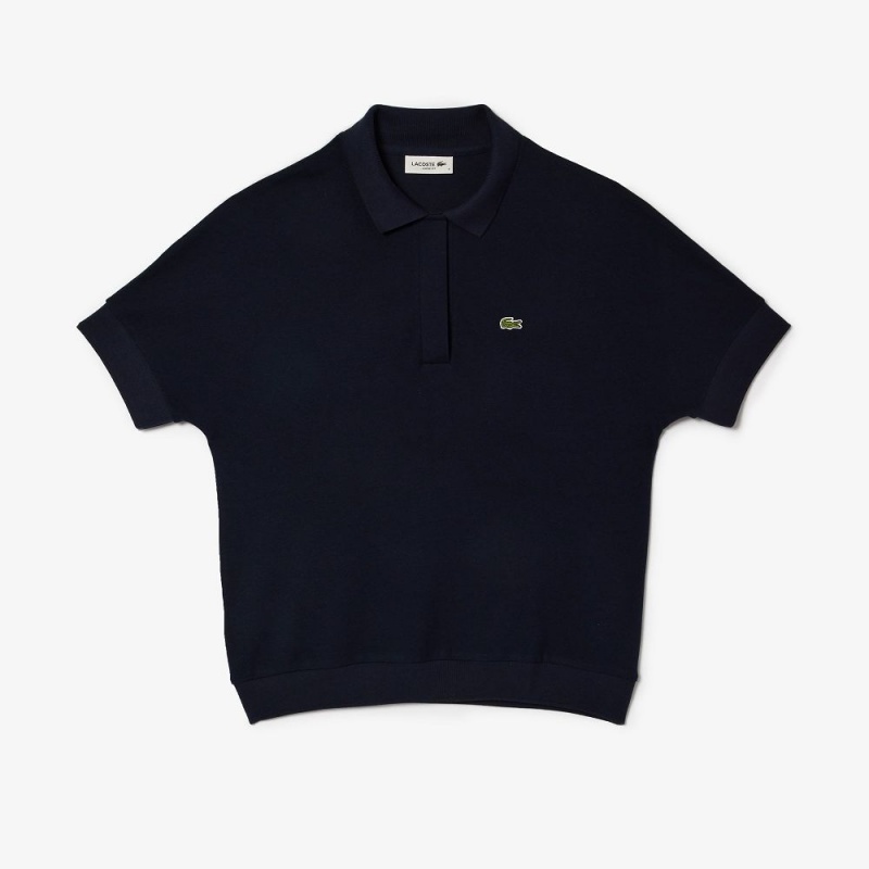 Women's Lacoste Loose Fit Flowy Piqué Polo Shirts Navy Blue | ELZ915724