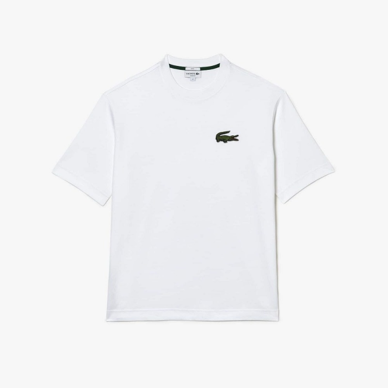 Women's Lacoste Loose Fit Large Croc Organic Heavy Cotton T-Shirt White | ZXM852791