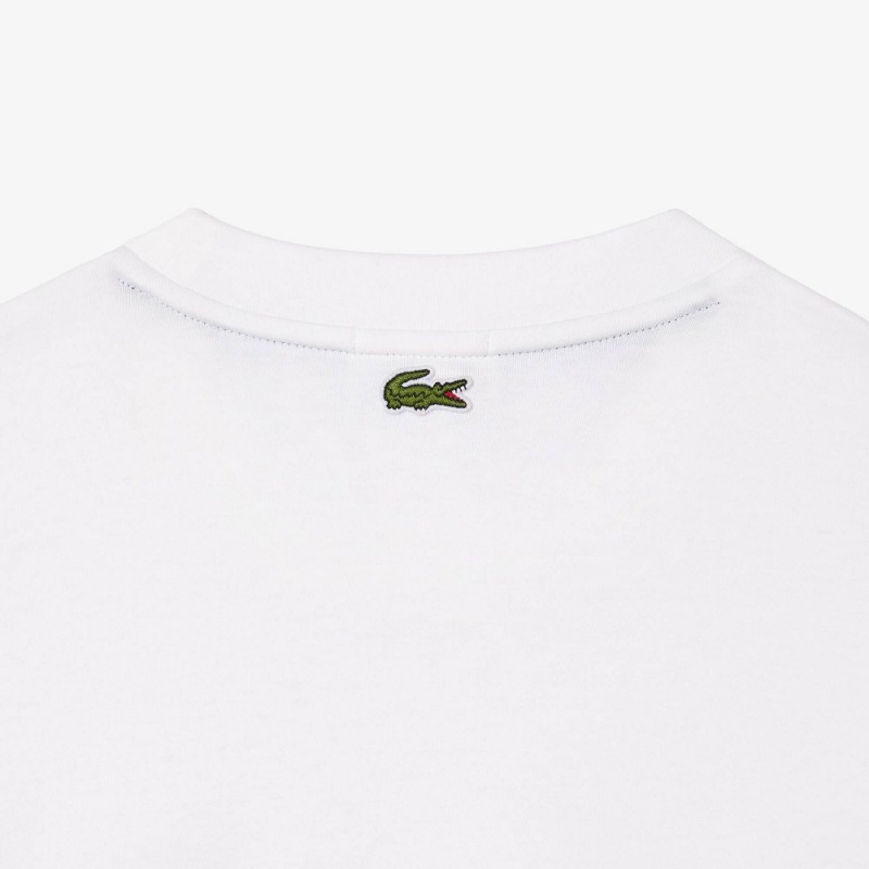 Women's Lacoste Loose Fit Large Croc Organic Heavy Cotton T-Shirt White | ZXM852791