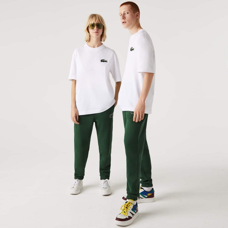 Women's Lacoste Loose Fit Large Croc Organic Heavy Cotton T-Shirt White | ZXM852791