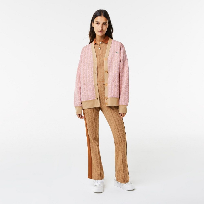 Women's Lacoste Loose Fit Monogram Print Cardigan Light Pink Beige | SEC518297