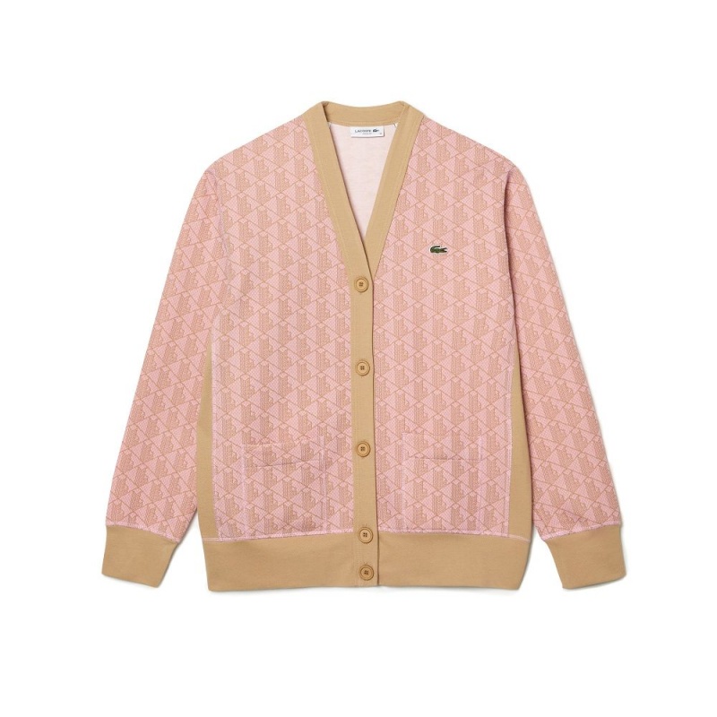 Women's Lacoste Loose Fit Monogram Print Cardigan Light Pink Beige | SEC518297