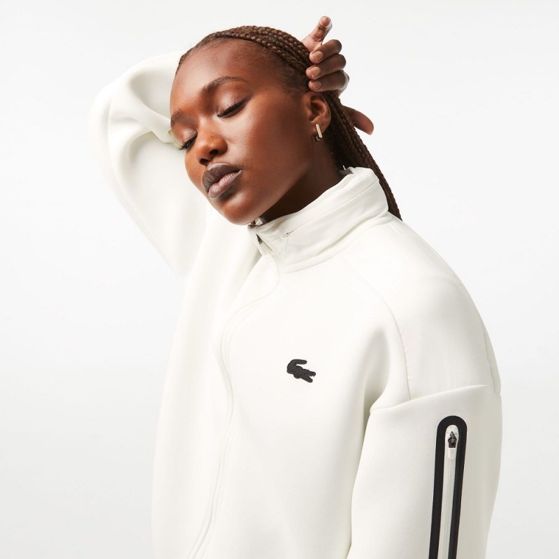 Women's Lacoste Loose Fit Zip-Up Sweatshirt White | BAN504196