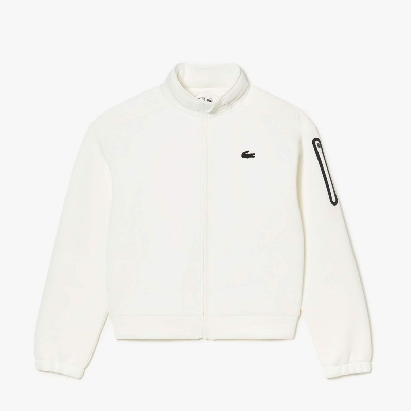 Women's Lacoste Loose Fit Zip-Up Sweatshirt White | BAN504196