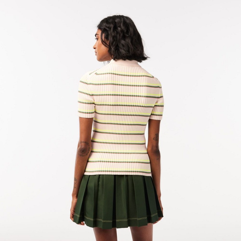 Women's Lacoste Made In France Organic Cotton Striped Polo Sweater White | THX980345