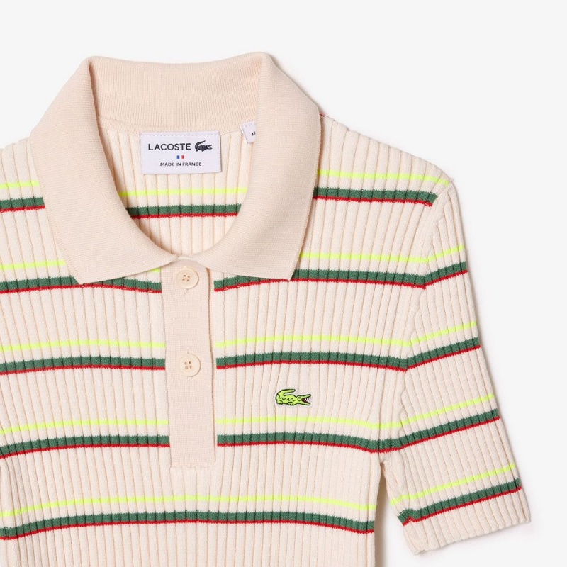 Women's Lacoste Made In France Organic Cotton Striped Polo Sweater White | THX980345