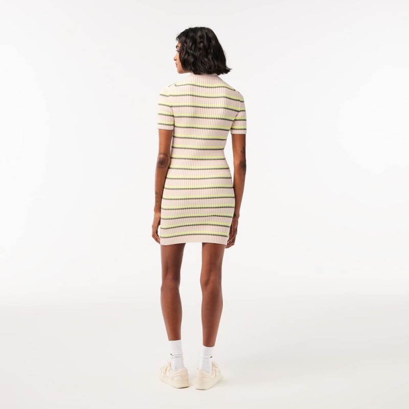 Women's Lacoste Made In France Striped Polo Dress White | YOI076394