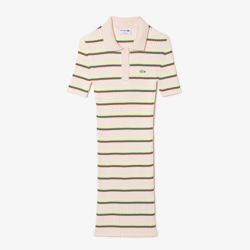 Women's Lacoste Made In France Striped Polo Dress White | YOI076394