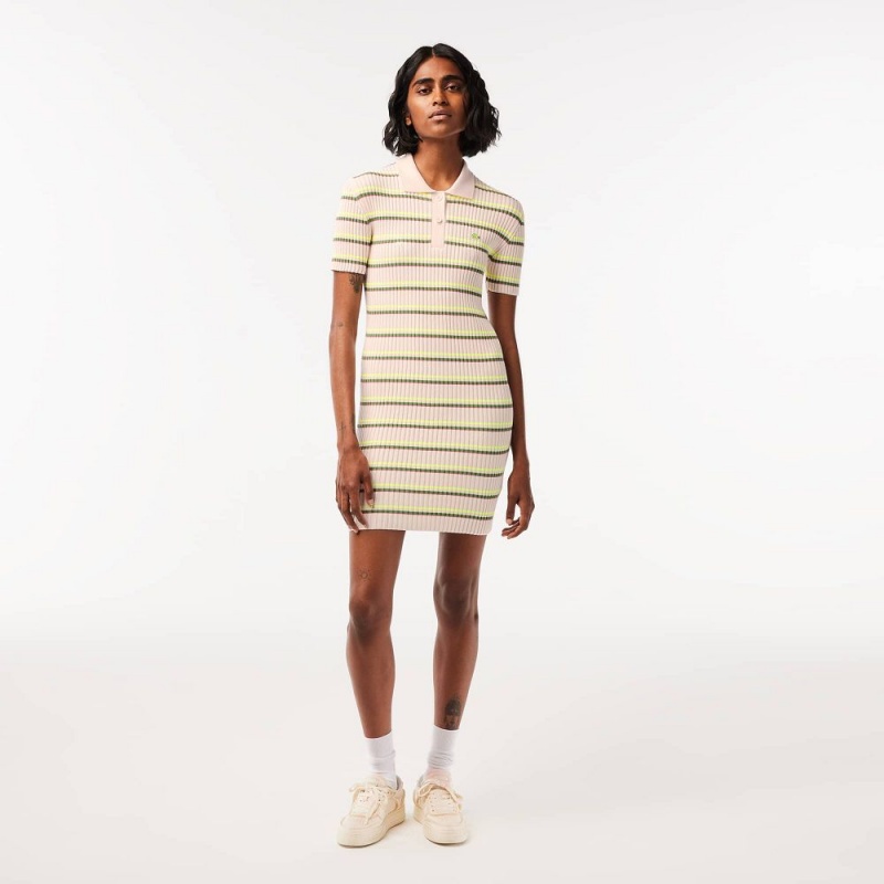 Women\'s Lacoste Made In France Striped Polo Dress White | YOI076394