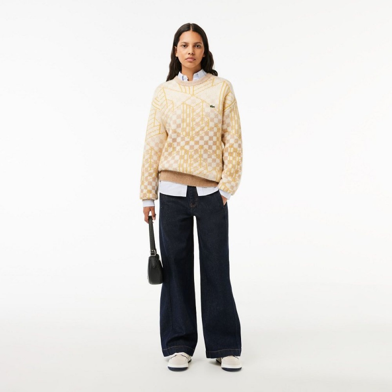 Women's Lacoste Monogram Alpaca Sweater Brown White Yellow | BYL276931