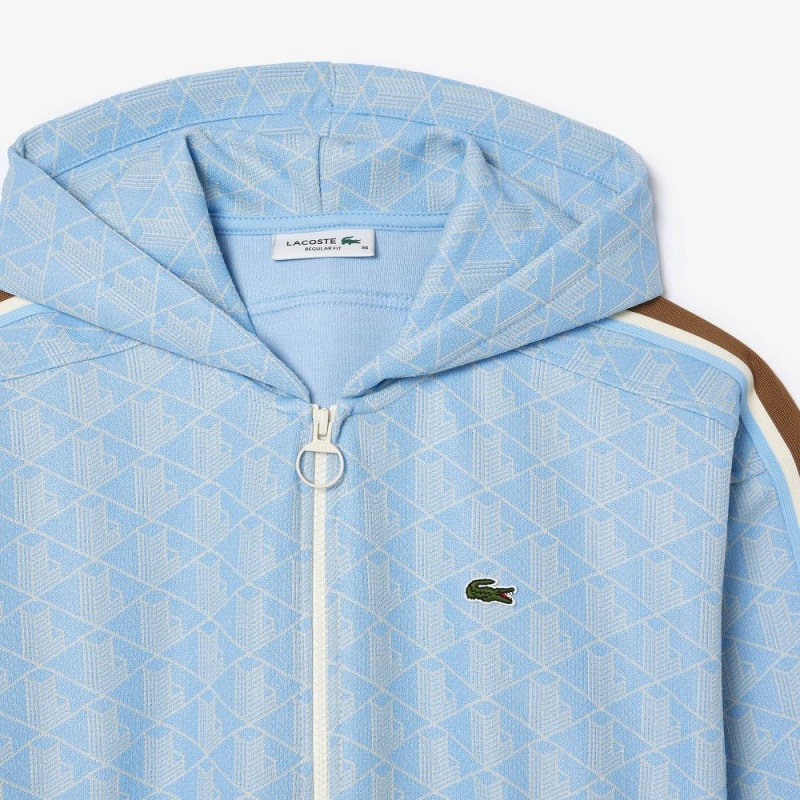 Women's Lacoste Monogram Jacquard Zip-Up Hoodie Light Blue White | ZIK153469