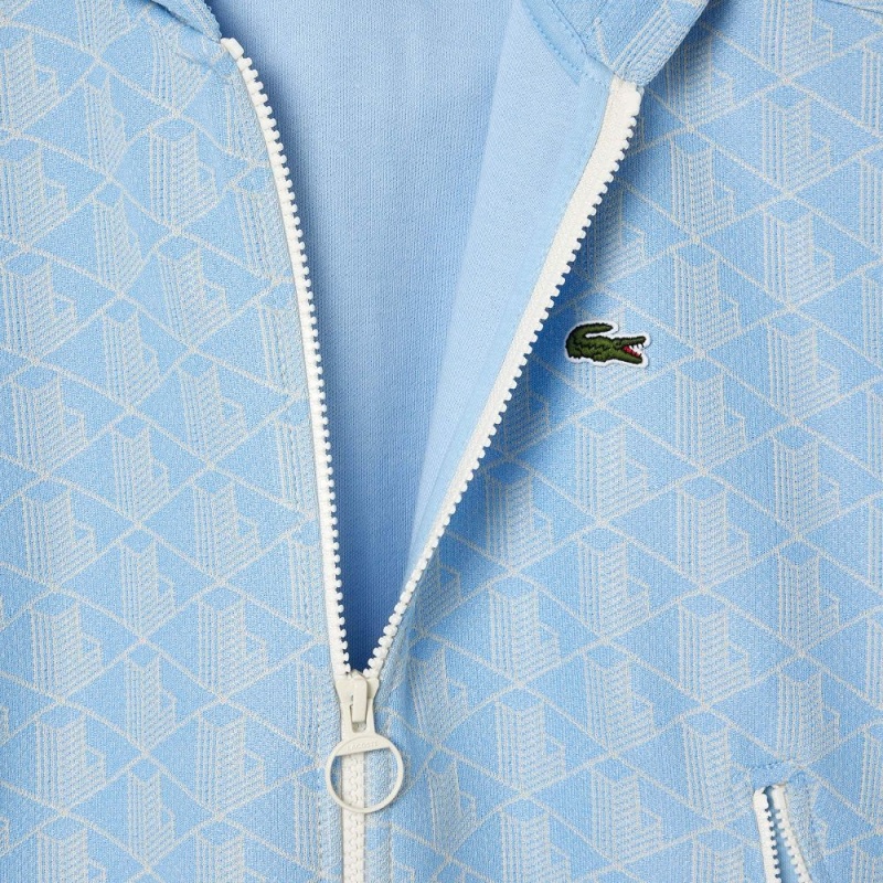 Women's Lacoste Monogram Jacquard Zip-Up Hoodie Light Blue White | ZIK153469