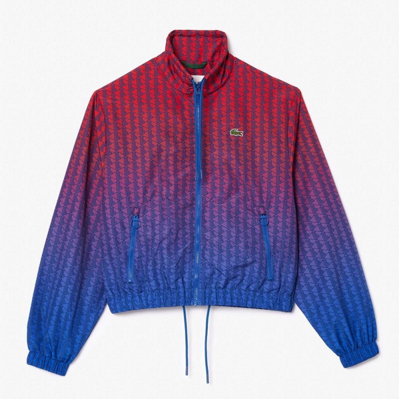 Women's Lacoste Monogram Print Ombré Track Jackets Red Blue Navy Blue | TAN083491