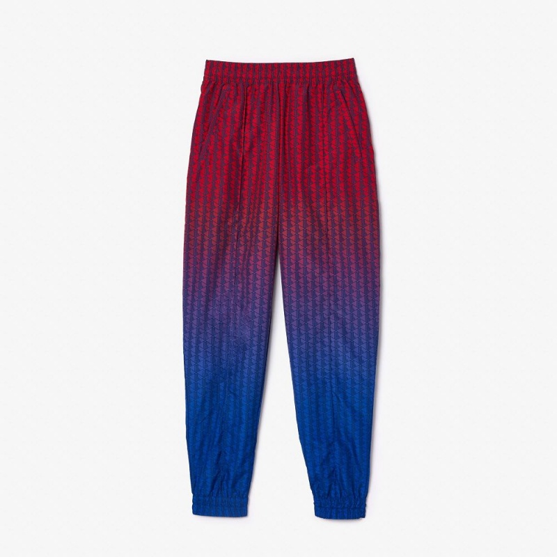 Women\'s Lacoste Monogram Print Ombre Sweatpants Red Blue Navy Blue | AML534620