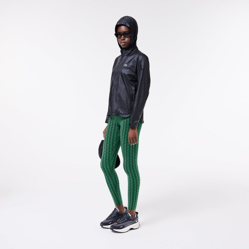 Women's Lacoste Monogram Print Sport Leggings Green | CIF031465