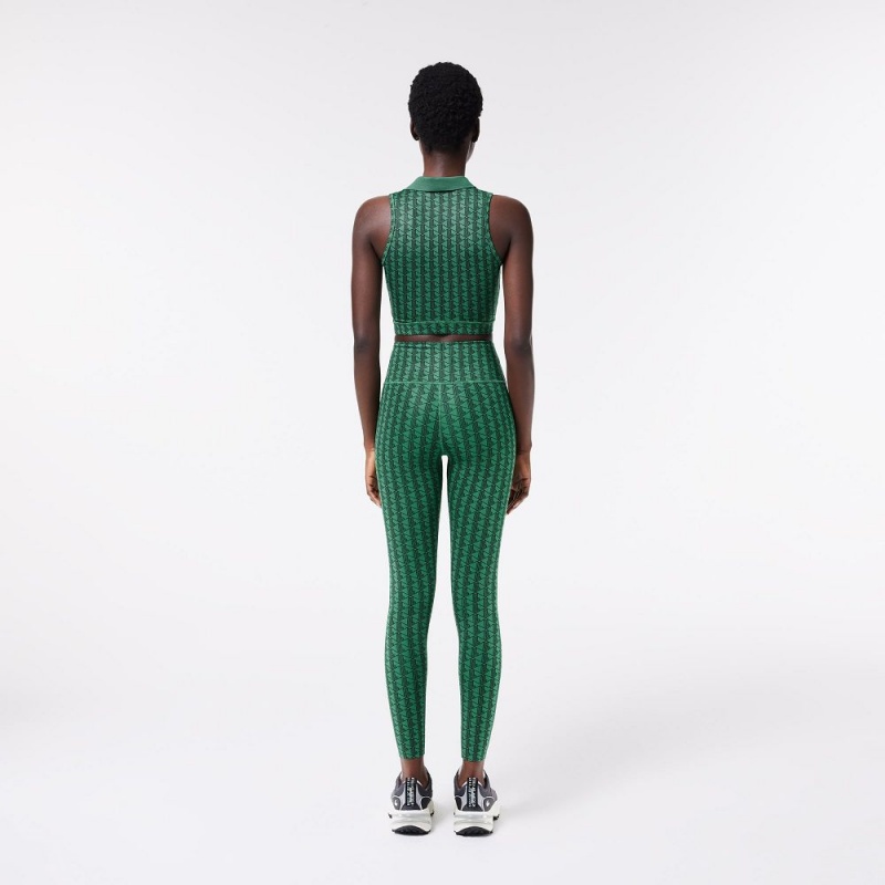 Women's Lacoste Monogram Print Sport Leggings Green | CIF031465