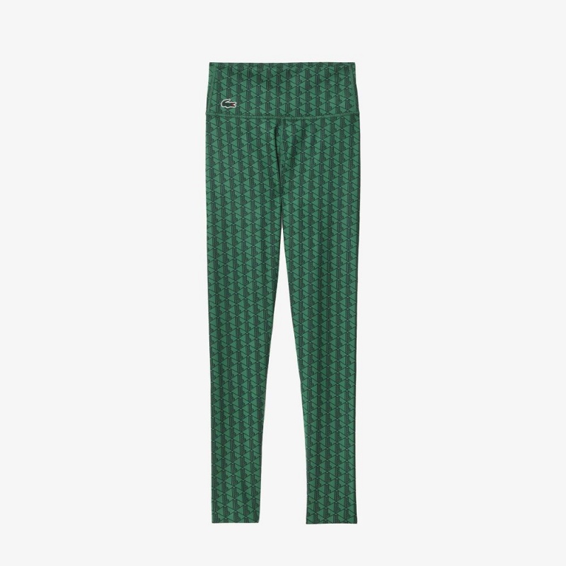 Women's Lacoste Monogram Print Sport Leggings Green | CIF031465