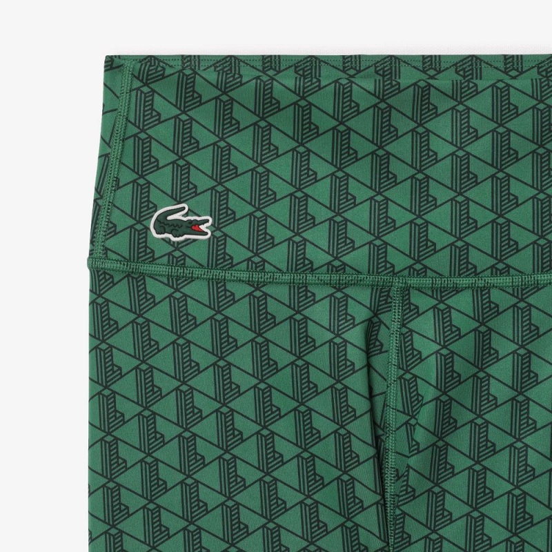 Women's Lacoste Monogram Print Sport Leggings Green | CIF031465