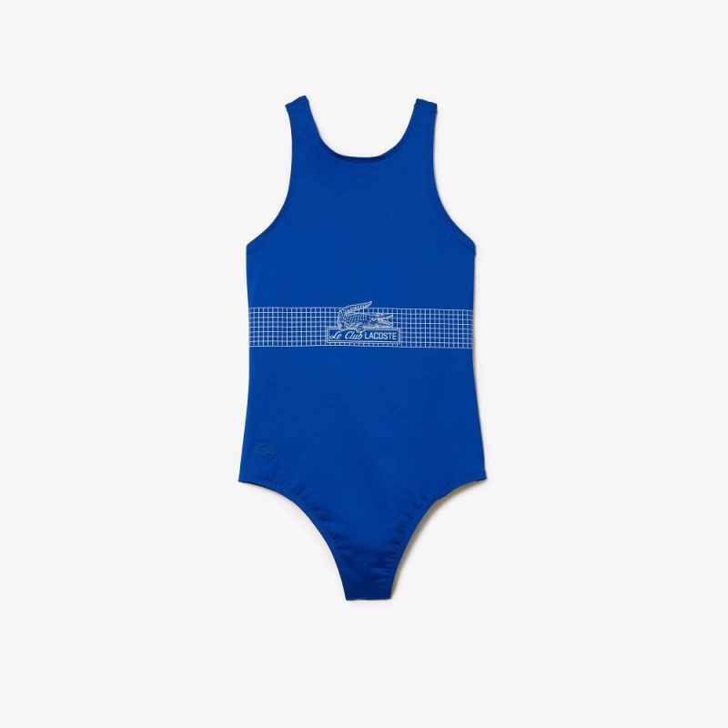 Women's Lacoste Net Print Swimsuit Gentian blue | ZWN710865