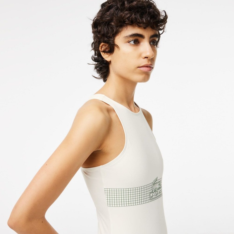 Women's Lacoste Net Print Swimsuit White | LZY950631