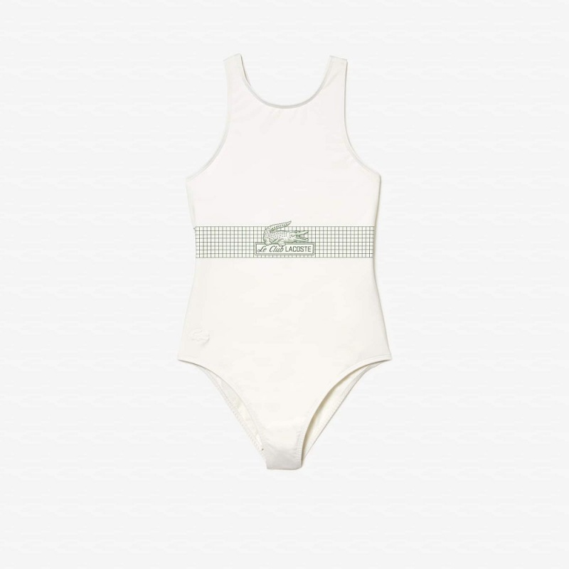 Women's Lacoste Net Print Swimsuit White | LZY950631