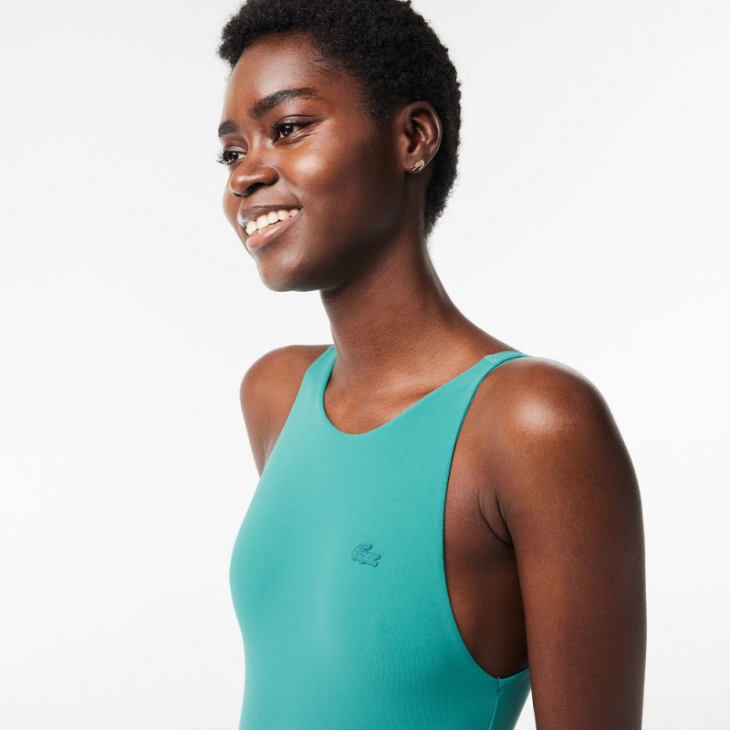 Women's Lacoste One-Piece Recycled Polyamide Swimsuit Blue | BUM275830