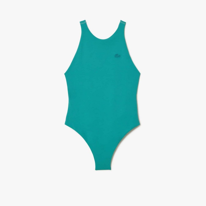 Women's Lacoste One-Piece Recycled Polyamide Swimsuit Blue | BUM275830