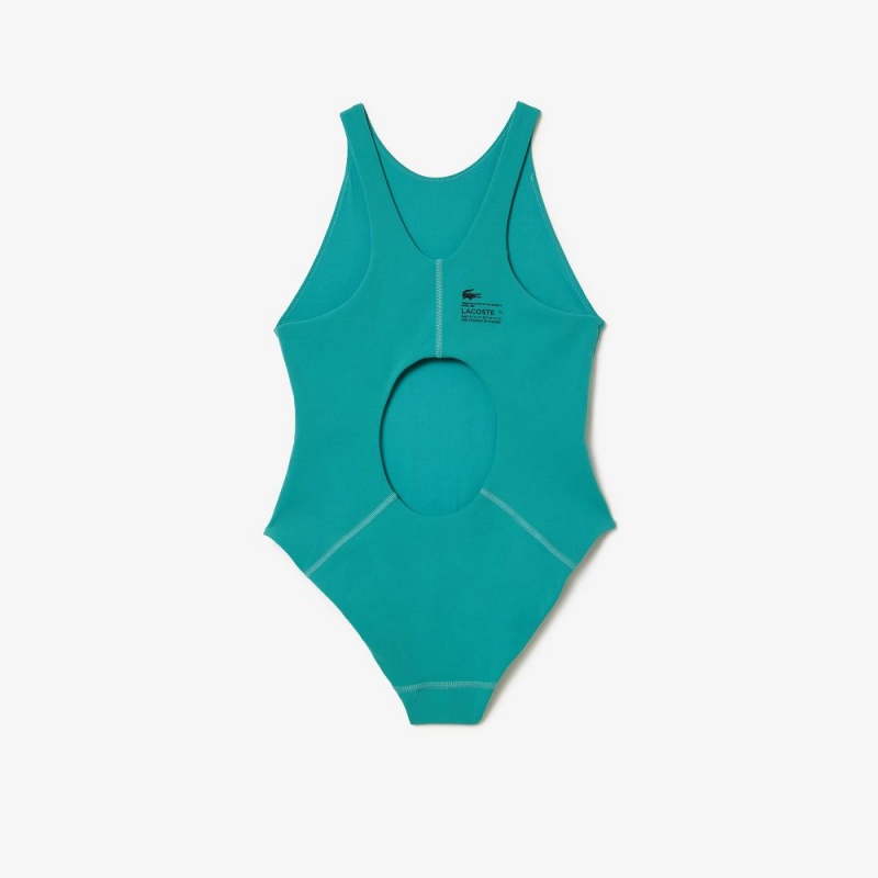 Women's Lacoste One-Piece Recycled Polyamide Swimsuit Blue | BUM275830