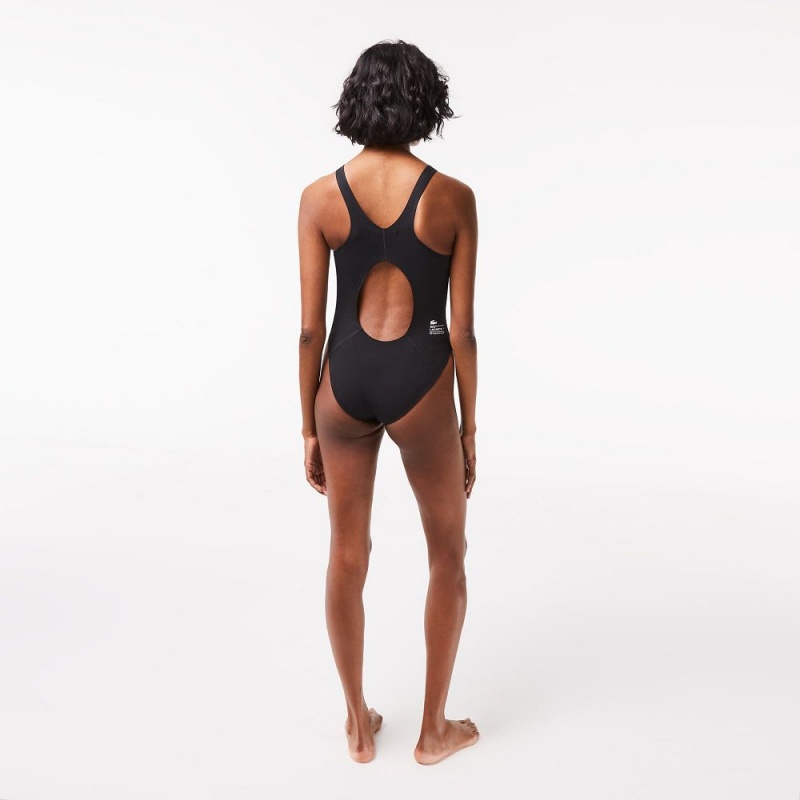 Women's Lacoste One-Piece Recycled Polyamide Swimsuit Black | NVG594178