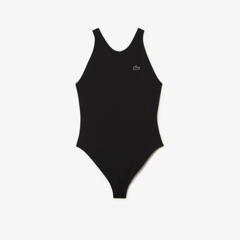 Women's Lacoste One-Piece Recycled Polyamide Swimsuit Black | NVG594178