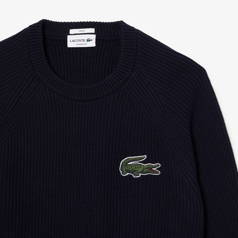 Women's Lacoste Organic Cotton Crew Neck Sweater Navy Blue | XAB075428