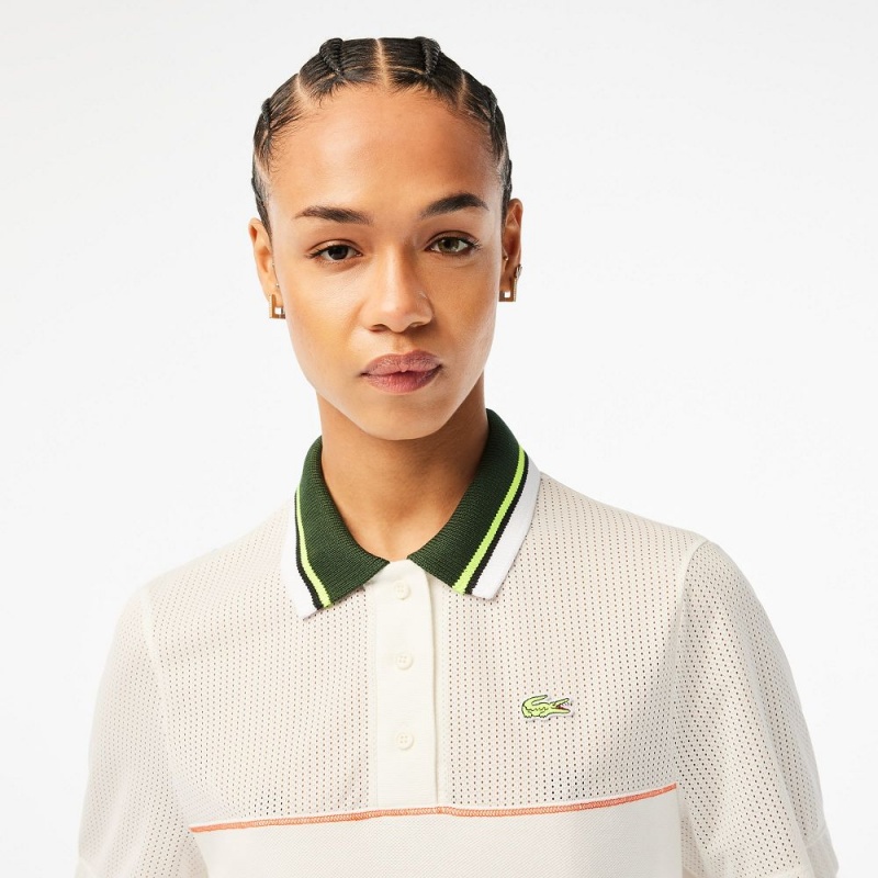 Women's Lacoste Organic Cotton French Made Loose Cut Polo Shirts White | JTZ518079