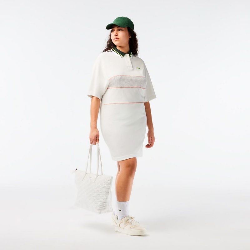 Women's Lacoste Organic Cotton French Made Polo Dress White | URO420958