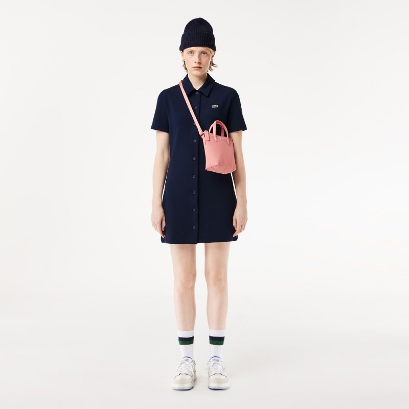 Women's Lacoste Organic Cotton Polo Dress Navy Blue | WKH862073