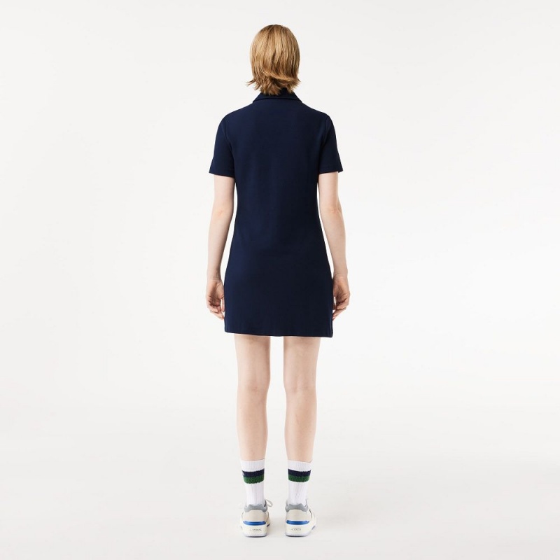 Women's Lacoste Organic Cotton Polo Dress Navy Blue | WKH862073