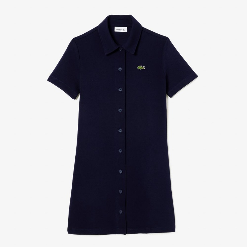 Women's Lacoste Organic Cotton Polo Dress Navy Blue | WKH862073