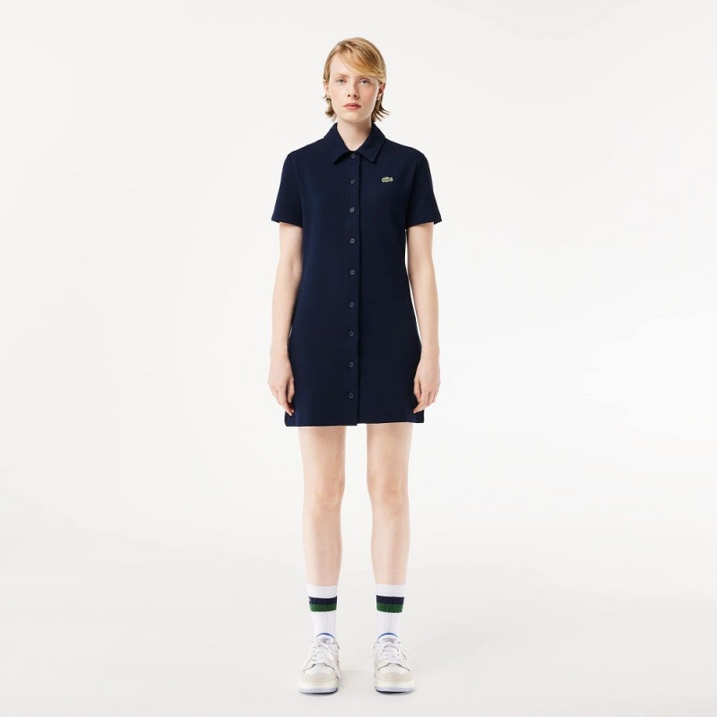 Women\'s Lacoste Organic Cotton Polo Dress Navy Blue | WKH862073