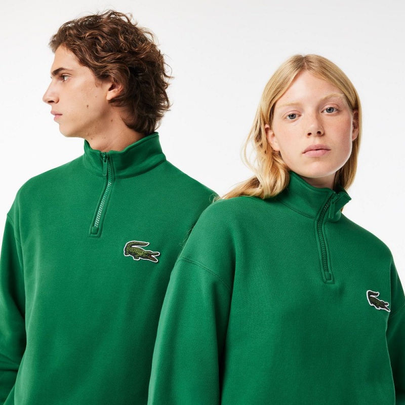 Women's Lacoste Organic Cotton Quarter-Zip Sweatshirt Rocket Green | OXI479106