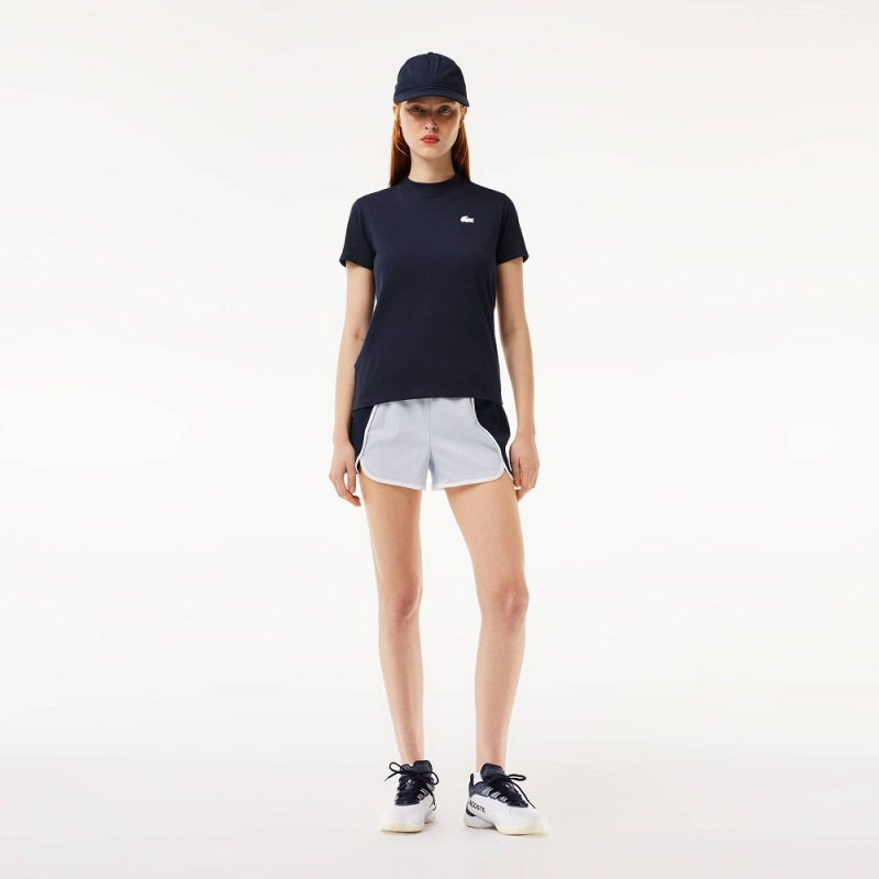 Women's Lacoste Organic Cotton Ultra-Dry Jersey T-Shirt Navy Blue | POY539012