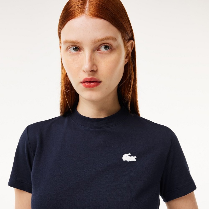 Women's Lacoste Organic Cotton Ultra-Dry Jersey T-Shirt Navy Blue | POY539012