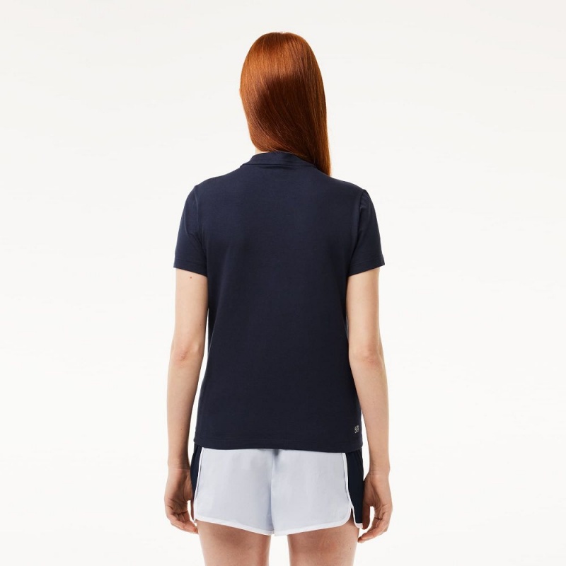 Women's Lacoste Organic Cotton Ultra-Dry Jersey T-Shirt Navy Blue | POY539012